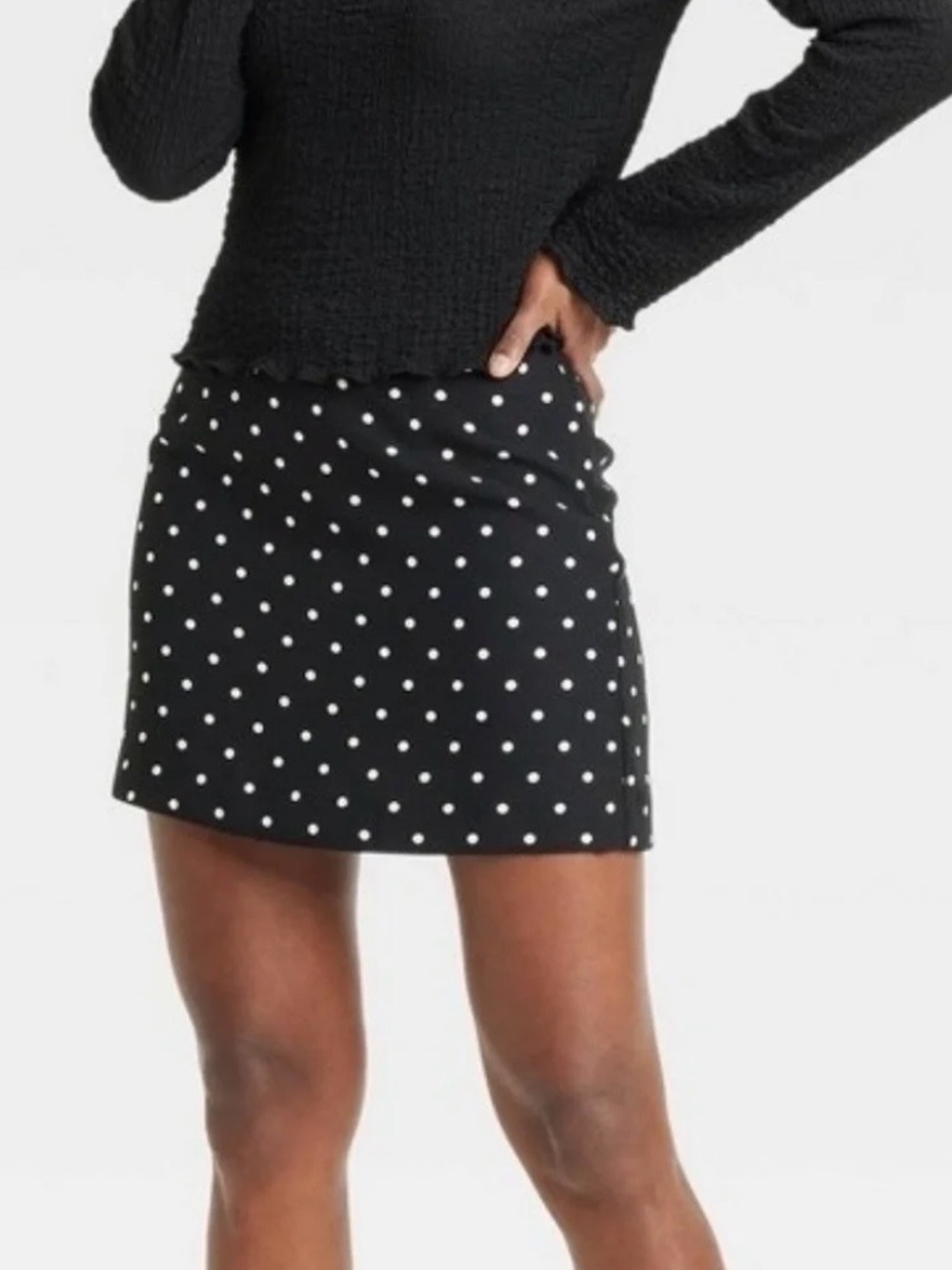 a new day Black Mini Skirt with White Polka Dots
